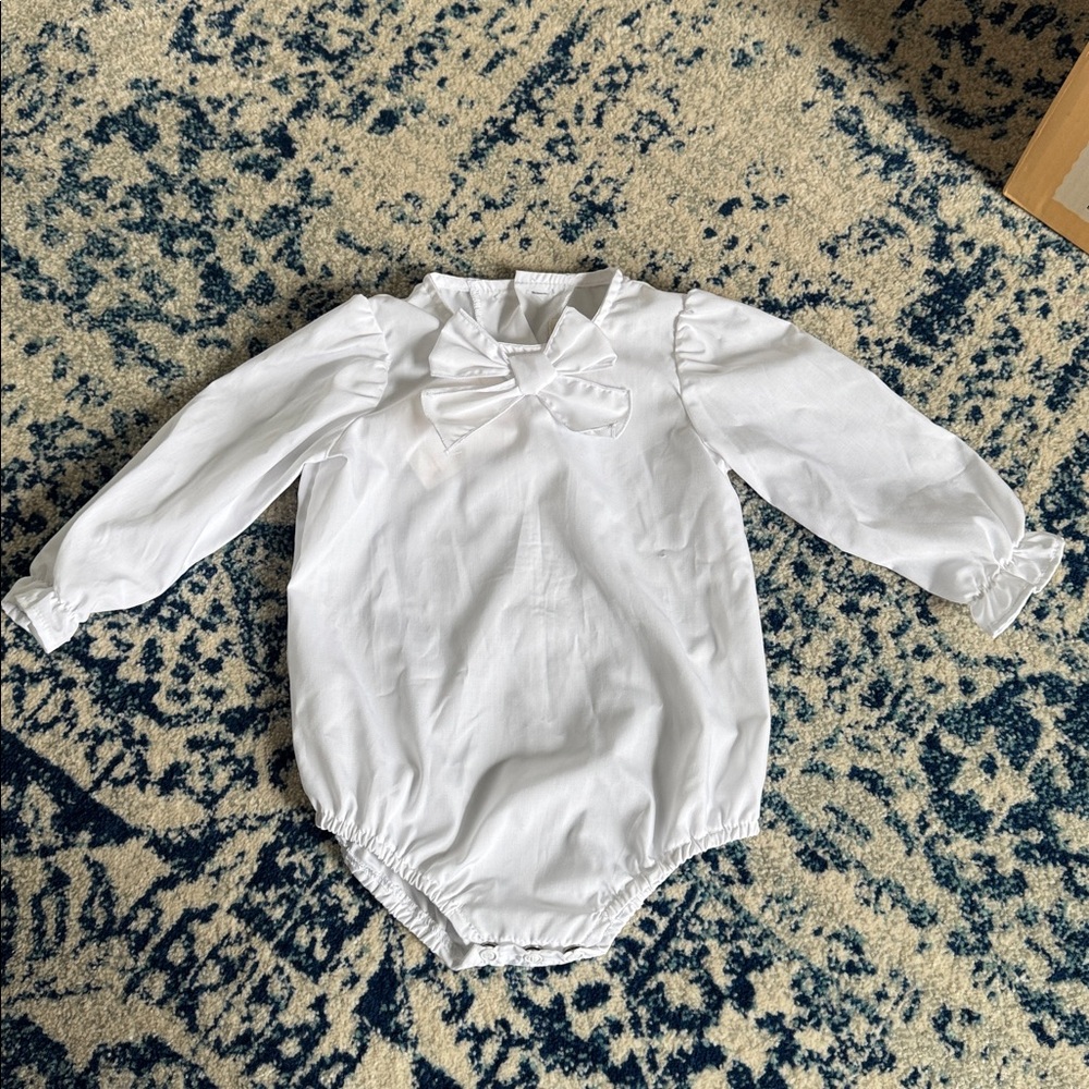 White Long Sleeve Baby Romper with Bow